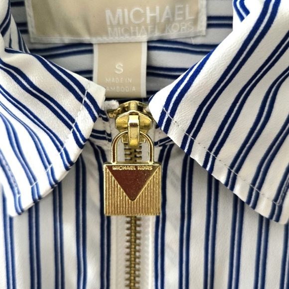 Michael Kors stripe, zip front top/shirt.  Blue and white. Size small. - Picture 12 of 16